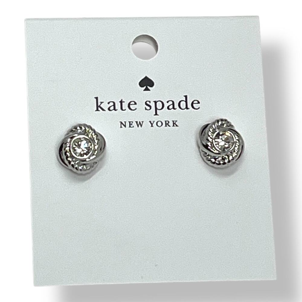 Kate Spade Infinity & Beyond Knot Stud Earrings Silver Crystal NWT $59